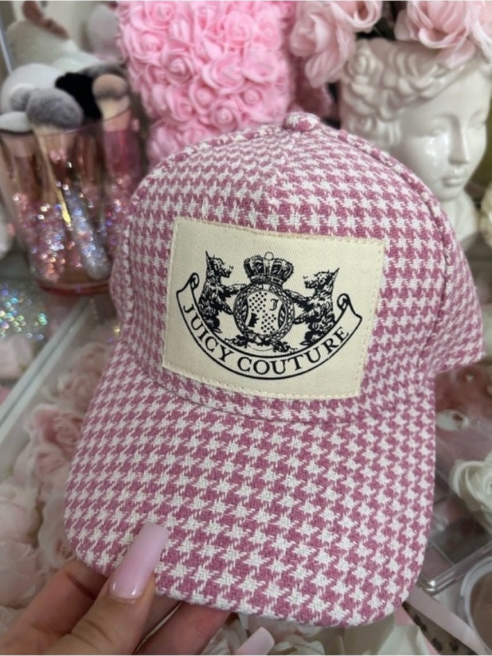 Juicy Couture Pink Houndstooth Logo Cap plaid